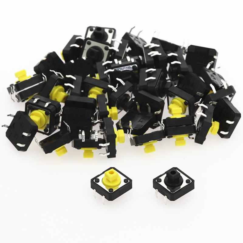 20/50/100Pcs 12x12x7.3mm Tactile Switches Yellow Square Push Button Tact Switch 12*12*7.3 mm Micro switch