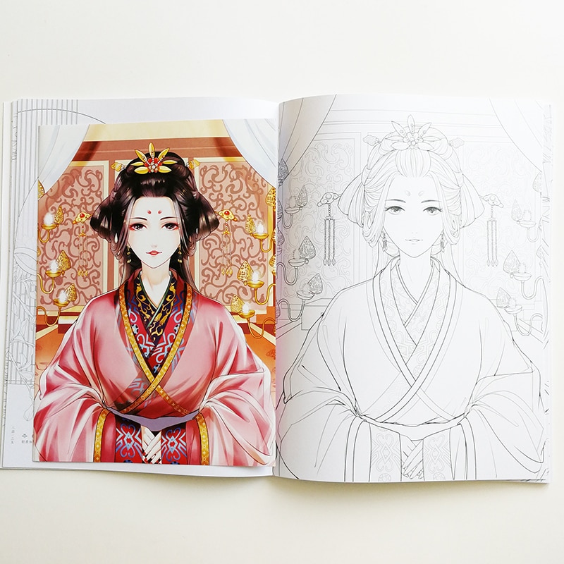 Line Drawing Book Chinese Ancient Clothing Coloring Book for Adults /Girls Anti-stress Graffiti Art Book HVV