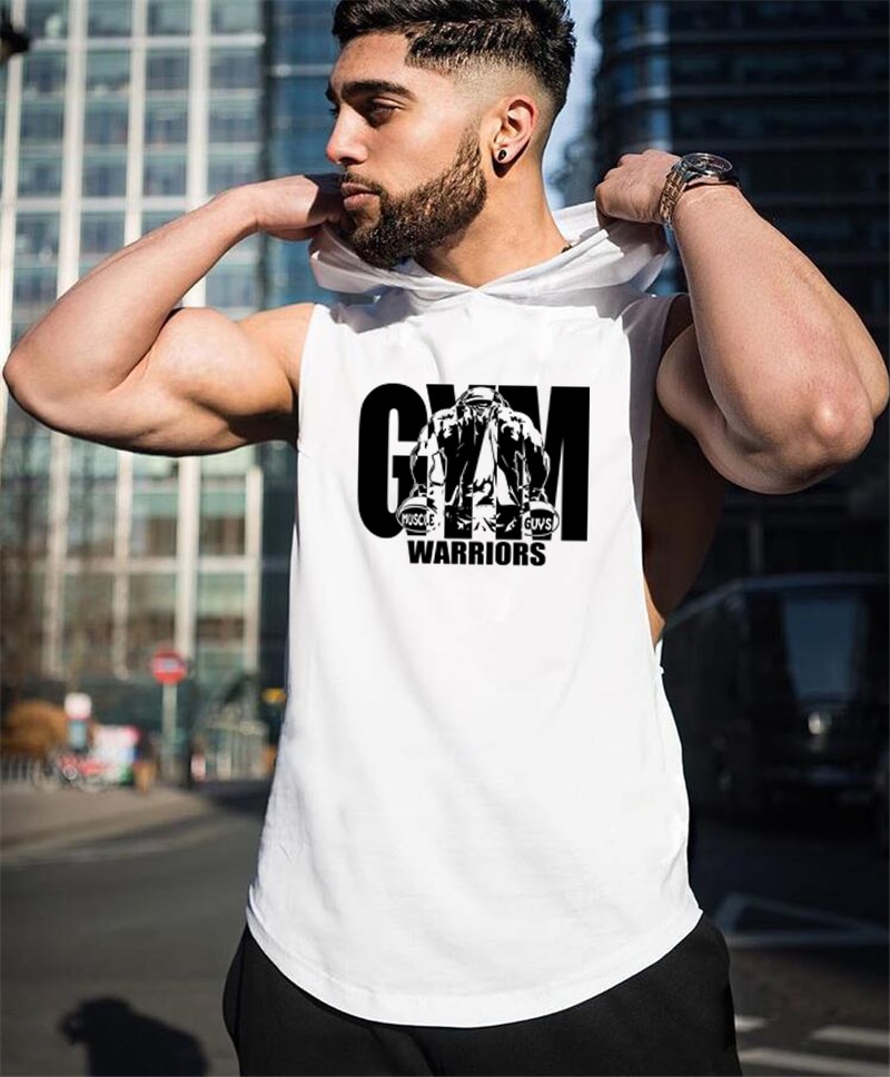 New Brand Gyms Clothing Mens Bodybuilding Hooded Tank Top Cotton Sleeveless Vest Sweatshirt Fitness Workout Sportswear Singlets