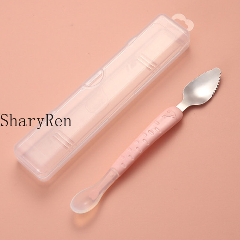 Baby Scraper Apple Puree Spoon Tableware Supplement Food Scraping Mud Double-Headed Stainless Steel Kids Fruit Puree Tools