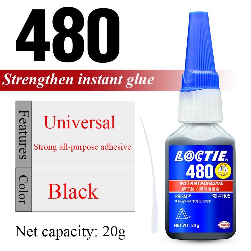 20g Loctite 480 Instant Dry Super Glue Low Viscosity Black Rubber Toughness Instant Adhesive Shock Resistance