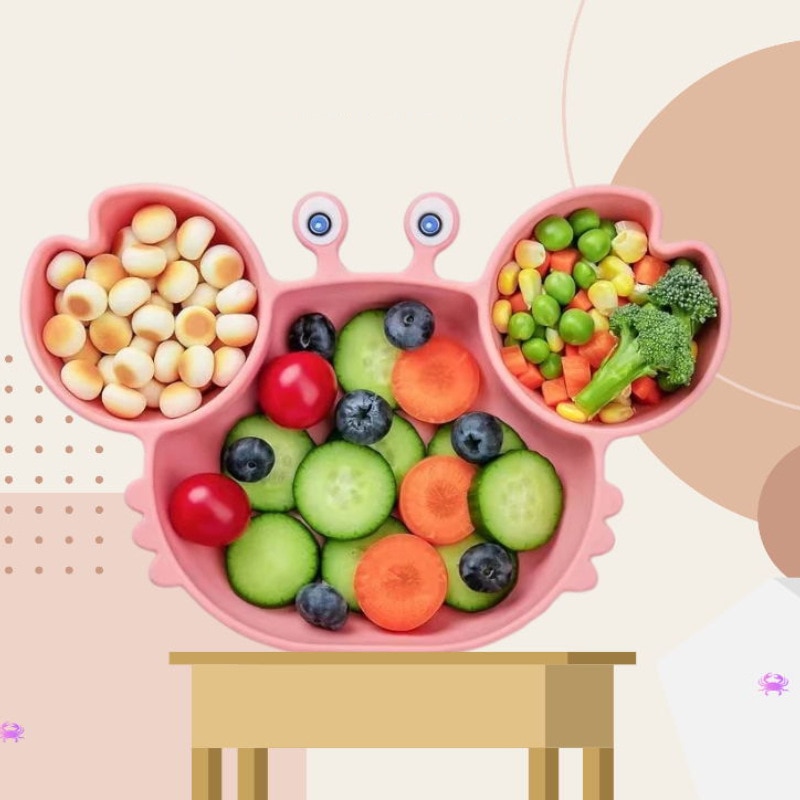 Baby Bowls Plates Spoons Silicone Suction Feeding Food Tableware BPA Free Non-Slip Baby Dishes Crab Food Feeding Bowl for Kids