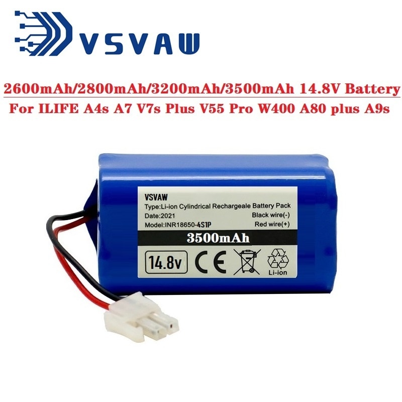 14.8v Li-lion Battery for ILIFE A4s A7 V7s Plus V55 Pro W400 A80 plus A9s 2600mAh/2800mAh/3200mAh/3500mAh 4S 14.8V 18650 Battery