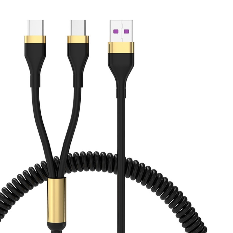2022 New Multifunctional 2 in 1 Charging Cable Type C Dual Port Type C Splitter Charging Cable with Spring Wire Antioxidant
