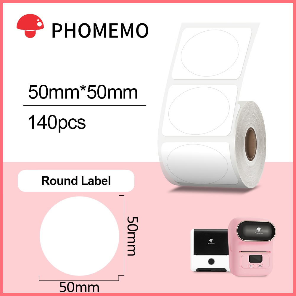 Phomemo White Round Self-adhesive Thermal Label Sticker Waterproof Identification Tag for M110/M200 Label Printer