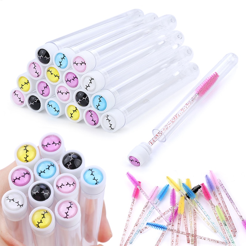 50/100/200PCS Eyelash Brushes With Tube Disposable False Eyelashes Mascara Wands Brushes For Eyebrow Lash Extension Supplies