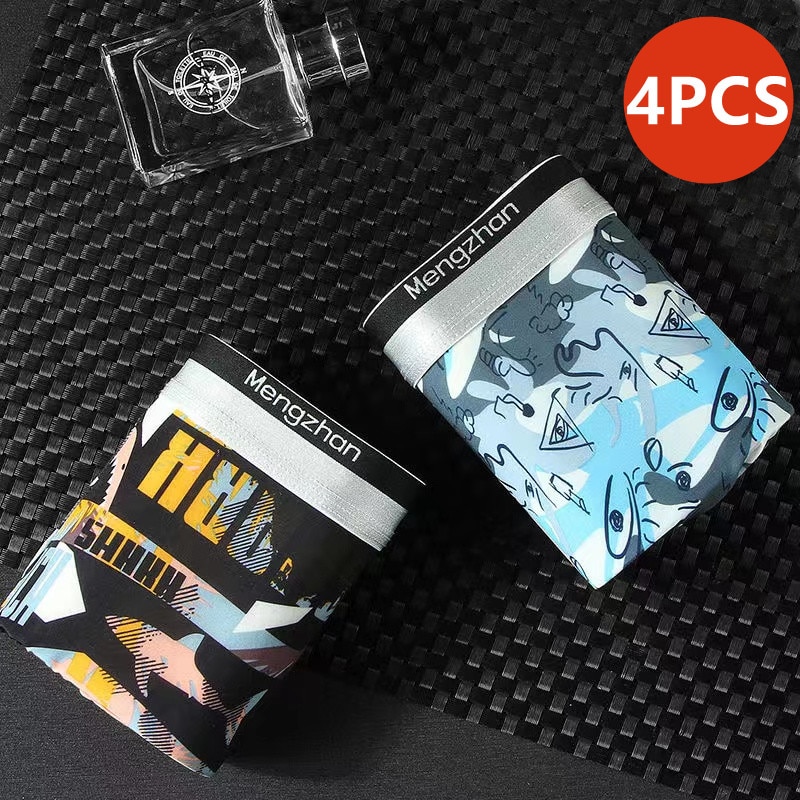 Fathion Personality Thin Ice Silk Fashion Men Underwear Set Soft Personalized Printing