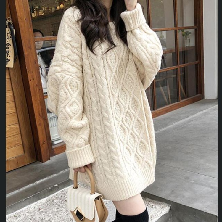 Autumn and Winter Women's Sweater Knitted Pullover Long Sleeve Medium Long High Neck Women's Pullover Soft Women'