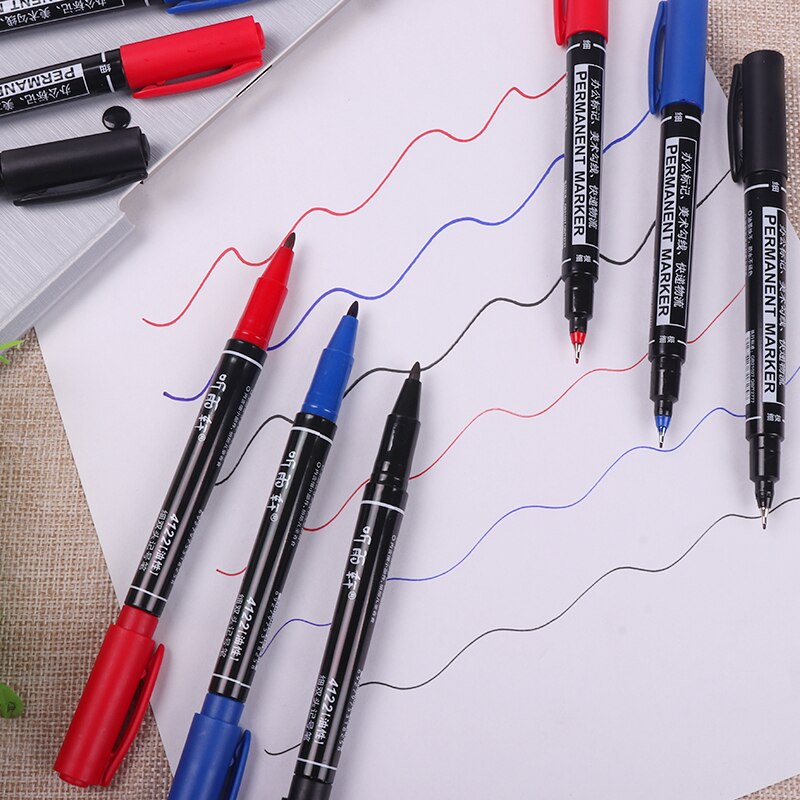 6pcs Waterproof Marker Pen Permanent Dual Tip 0.5/1.0 Mm Nib Black Blue Red Art Student School Children's Drawing Office