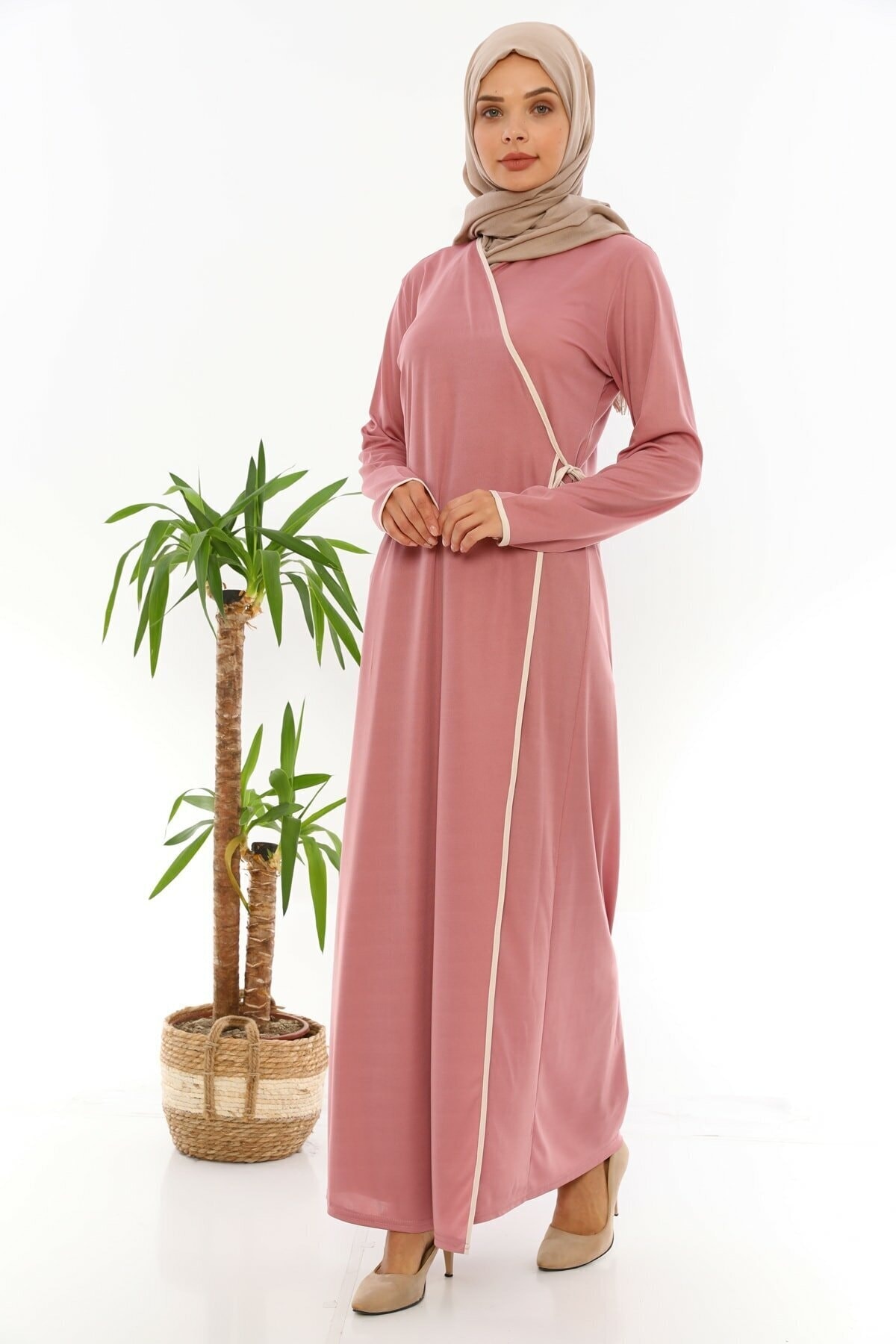 Hijab Clothing Arabia Dubai 2022 Fashion Stylish Comfortable Side Tied Prayer Dress Dried Rose