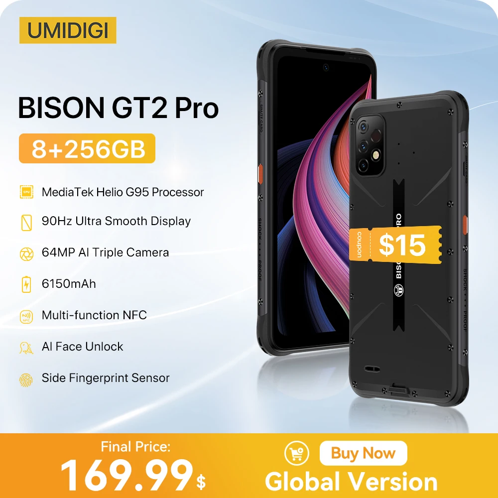 UMIDIGI BISON GT2 PRO Android 12 Rugged Smartphone Helio G95 6.5" FHD+ NFC 64MP Camera 6150 mAh Battery Phone