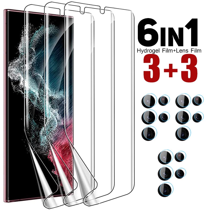 6in1 For Samsung S22 Ultra Hydrogel Soft Film For Samsung Galaxy S 22 S23 Ultra S22 Plus Camera Glass S22Ultra Screen Protector