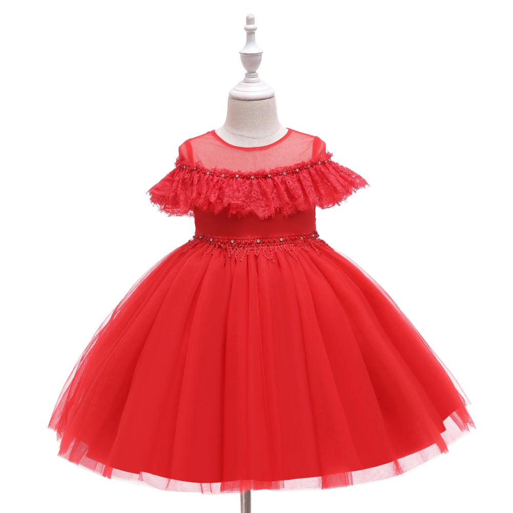 5 Colors European and American Children Dress Princess Red Girl Lace Birthday Vestidos Party Ball Gown