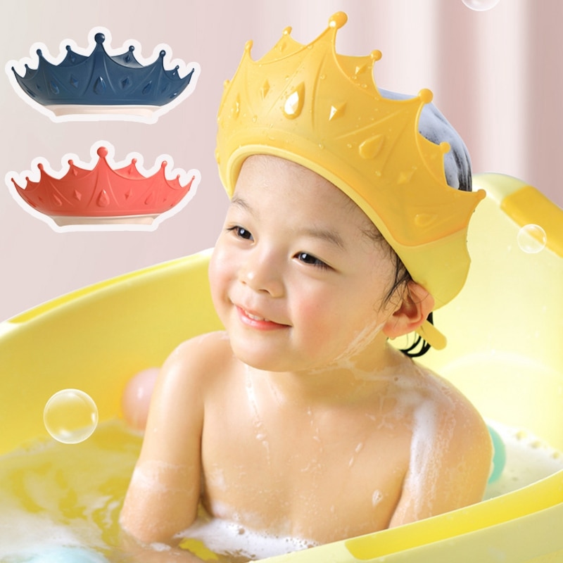 Baby Shower Cap Crown Children Bath Hat Adjustable Hair Wash Hat Kids Shampoo Shield Ear Eyes Protection For Girls Boys