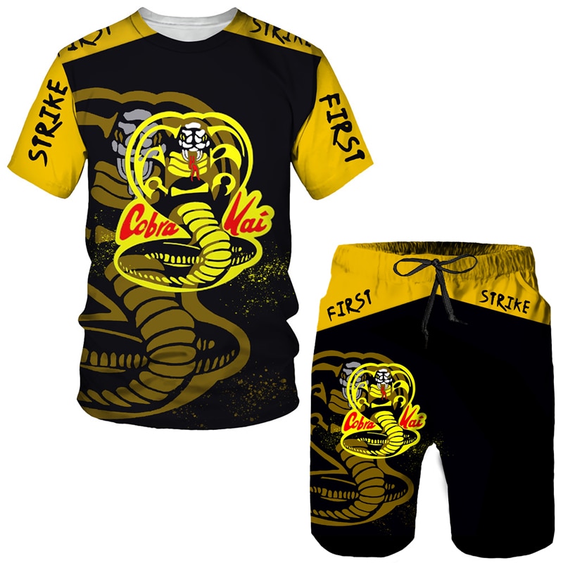 Summer Cobra Kai 3D Printed T-Shirt/Shorts/Suit Men's Cool Short Sleeve Athletic Set Casual Hip Hop Sportswear 2 Piece Trac