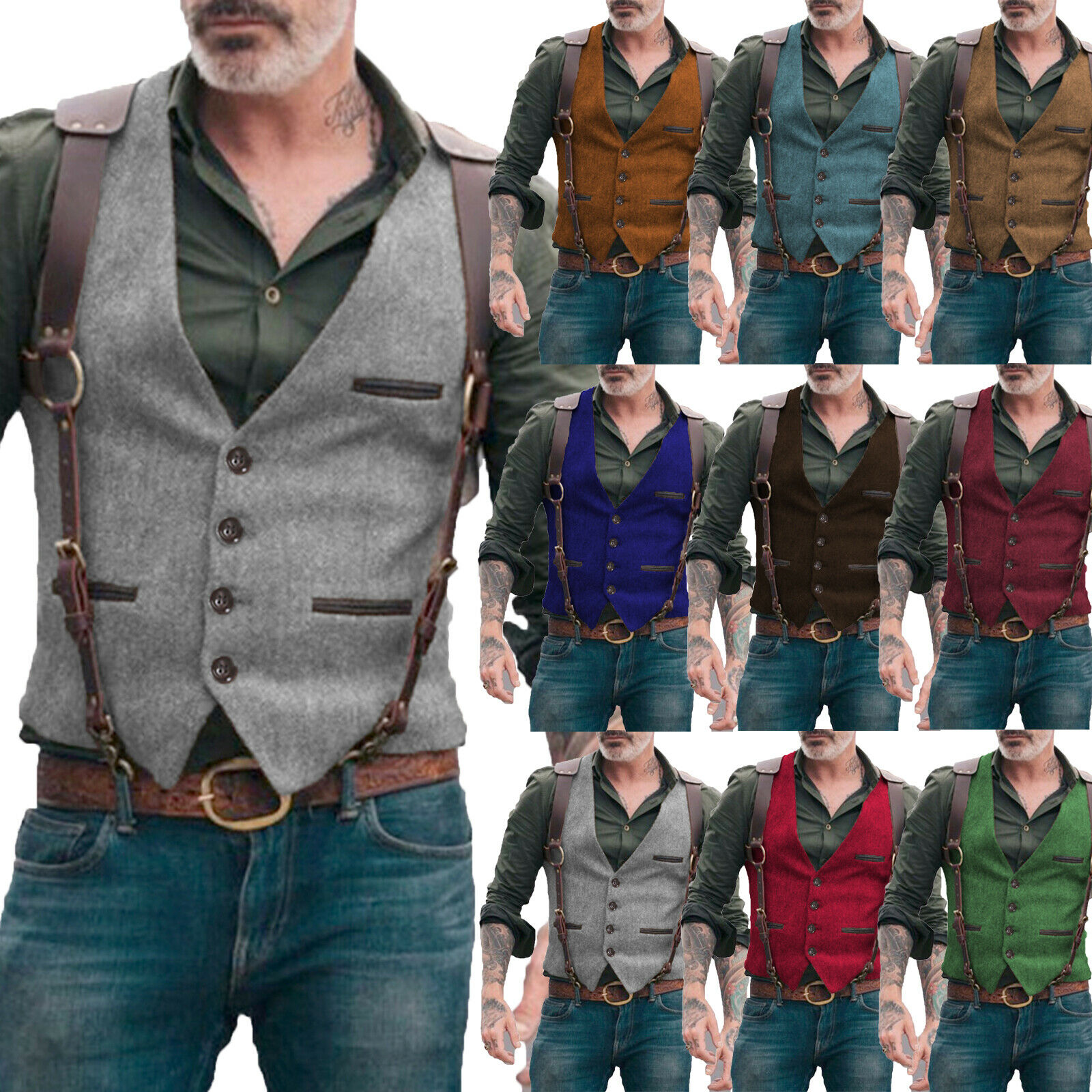 Men Vest Herringbone Tweed Retro Steampunk Style Men's Suit Vest