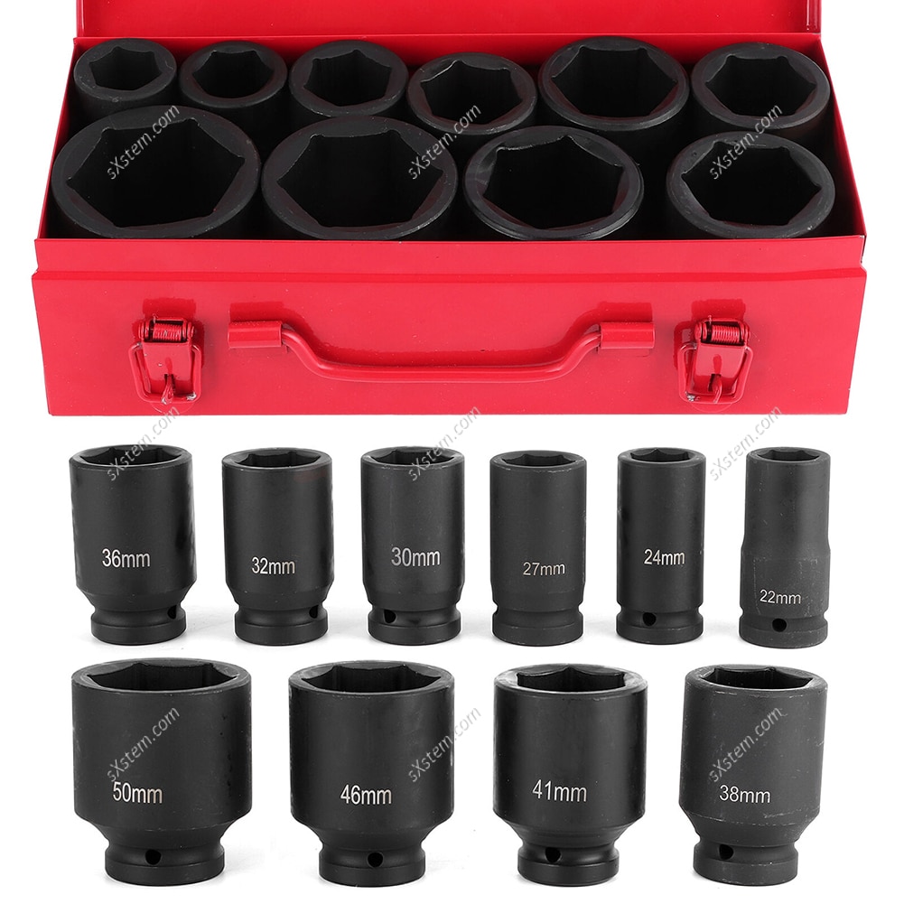 10pcs 3/4 Inch Drive 6-point Metric Deep Impact Socket Set Auto Pneumatic Sockets Repair Tools