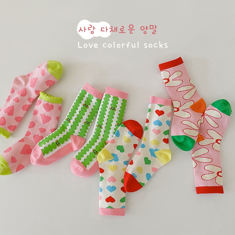 4Pairs Pack 1-8 Year 2022 spring colorful love socks cotton cute girls lace socks