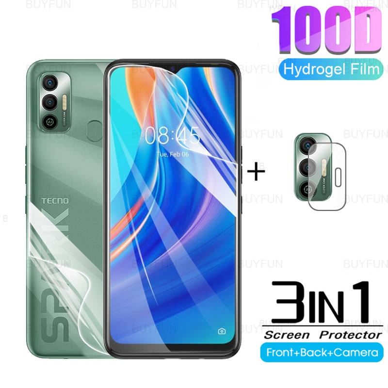 3in1 Hydrogel Film For Tecno Spark 7 6.5inch PR651E Camera Lens Protective Film For Tecno Spark 7 Pro 7Pro Screen Protector