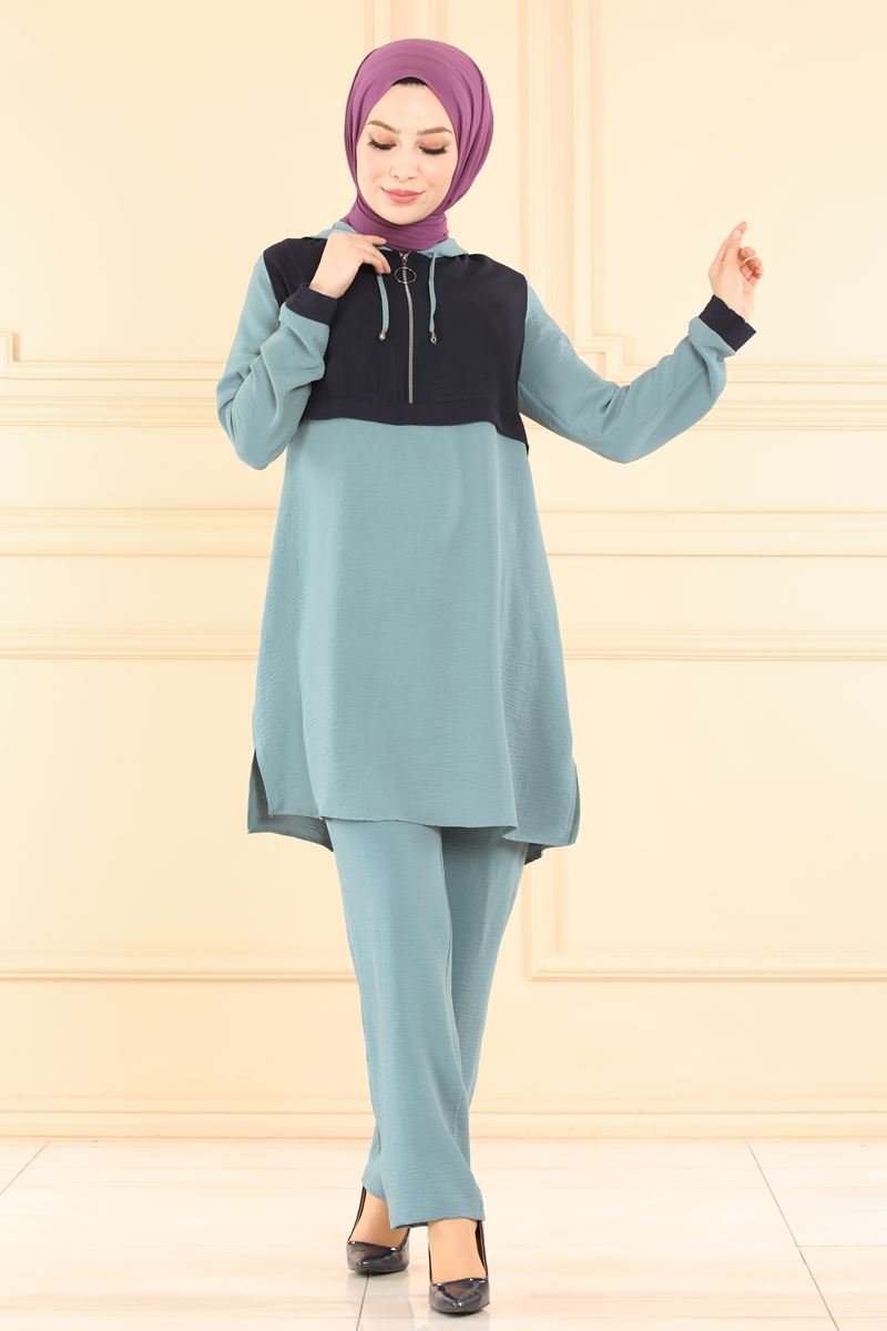 Half Zipper Hijab Suit 2022 new fashion muslim casual suit sets hijab