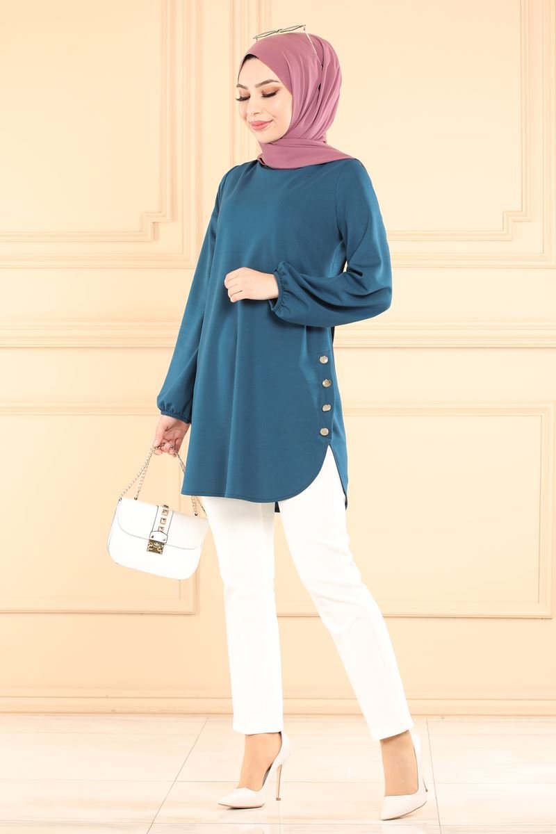 Sides Button Hijab Tunic 2022 new fashion Muslim casual suit sets hijab