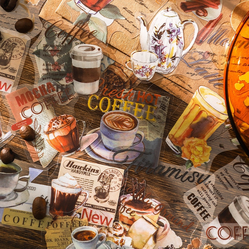 41Pcs Diary Sticker Scrapbooking coffee slow time Planner Japanese Junk Journal Kawaii Decorative Stationery Craft Sticker