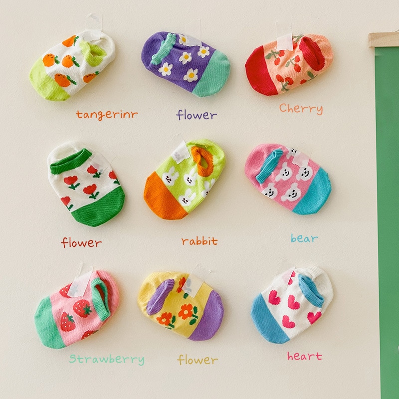 3Pairs Pack 1-8 Year 2022 spring and summer thin small flower invisible socks girls floor socks non-slip socks
