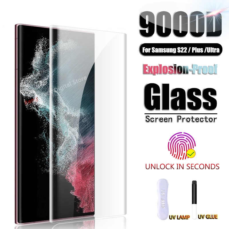 9000D UV Tempered Glass For Samsung Galaxy S22 Ultra S21 Plus Screen Protector Note 20 Ultra 8 9 10 5G S10 S9 S8 S10E S20 S 22