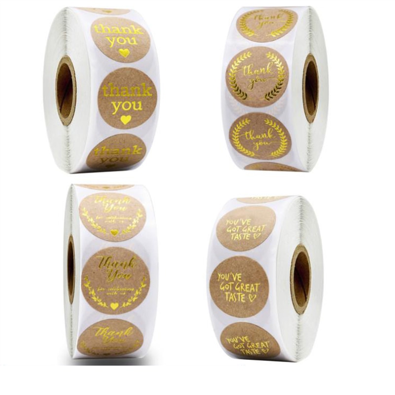 100PCS Golden Thank You Stickers Decoration Labels Kraft Paper Scrapbooking Sealing Sticky Sticker Stationery Supplies