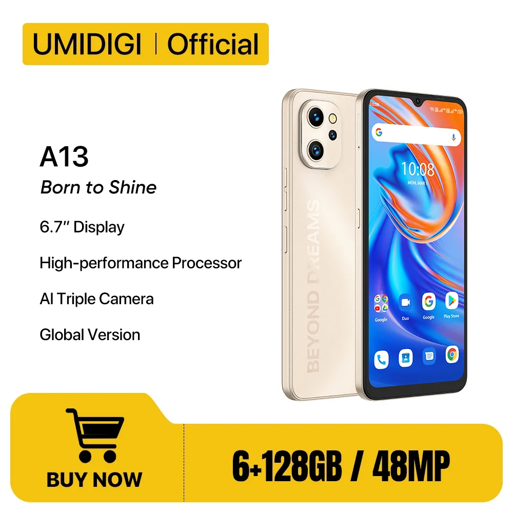 In Stock UMIDIGI A13 Android Smartphone Global Version Unisoc T610 4GB 128GB 20MP Camera 6.7" Display 5150mAh Battery Cellu
