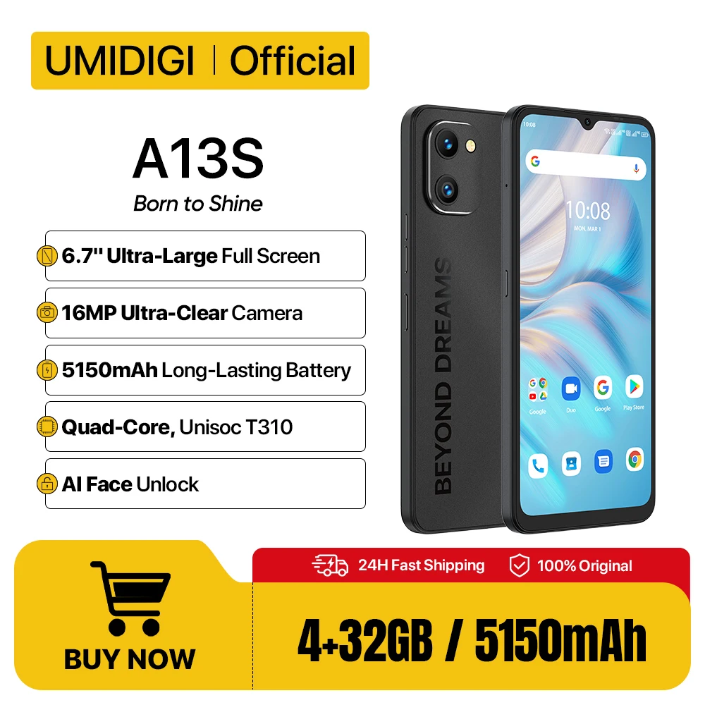 UMIDIGI A13S Android Smartphone 6.7" HD+ Display Global Version 4GB 32GB Cellular 5150mAh 16MP Rear Camera Cellphone In Sto