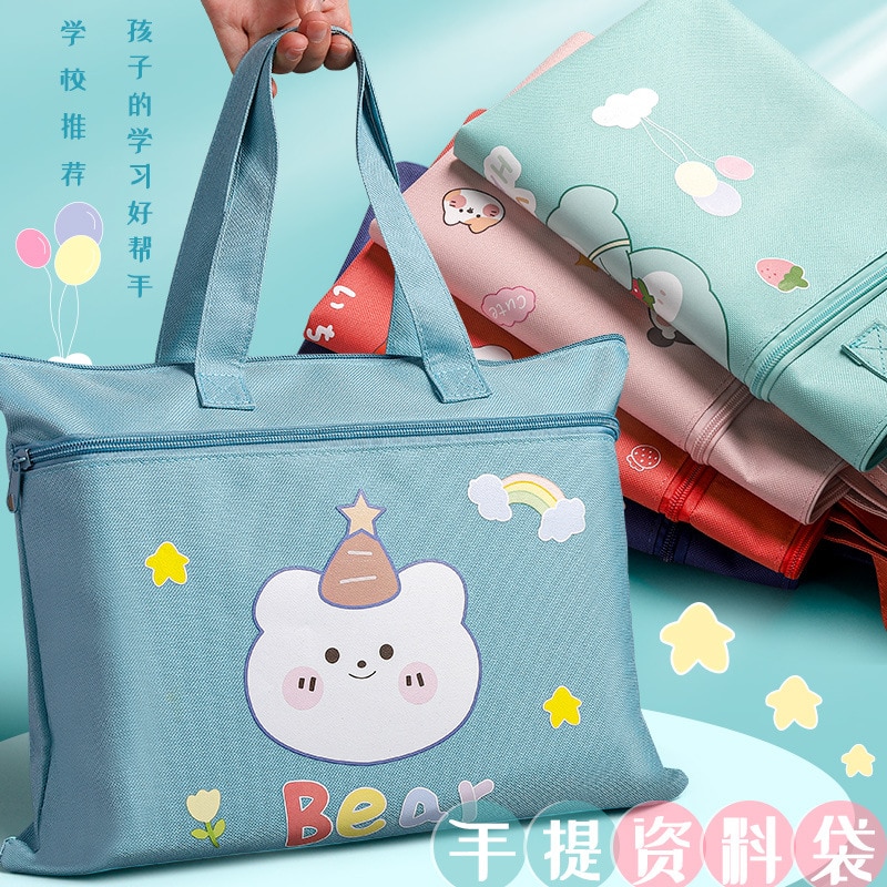 Cute Cartoon A4 File Bag Zipper Large Capacity Portable Information Pocket Folders Multi-layer Double Layer Paper Storage Bag