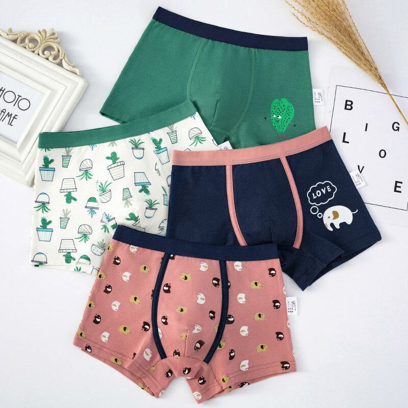 4PCS/LOT Children Boys Underwear Cartoon Children's Shorts Panties Baby Boy Toddler Boxers Stripes Teenagers Cotton Underpa