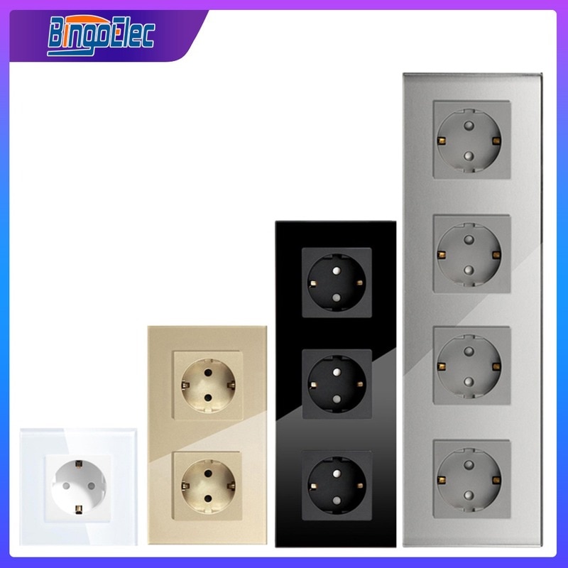 Bingoelec Single Socket Crystal Glass Panel 16A Double Wall Power Outlet Triple Wall Socket
