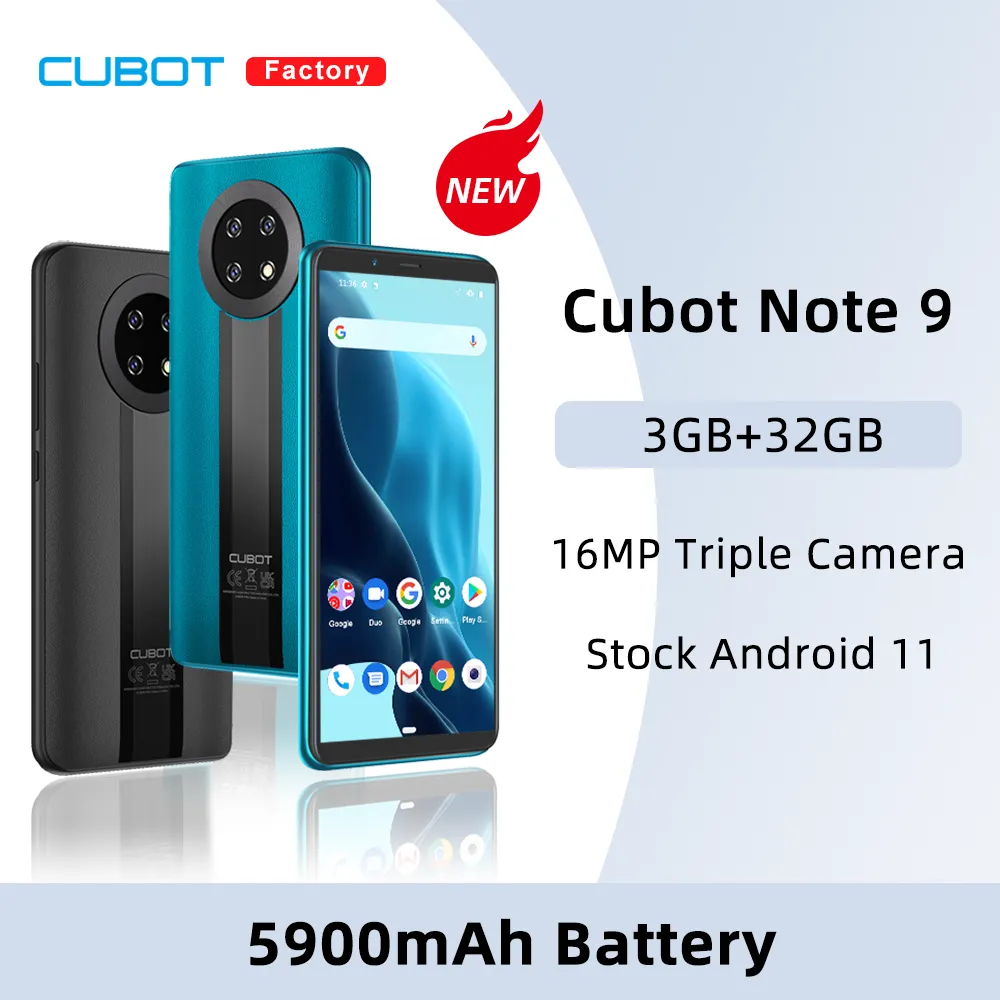 Cubot Note 9 Smartphone 5.99" Screen 3GB+32GB 16MP Triple Camera 5900mAh Battery Mobile Phone Dual SIM Android 11 Telephone