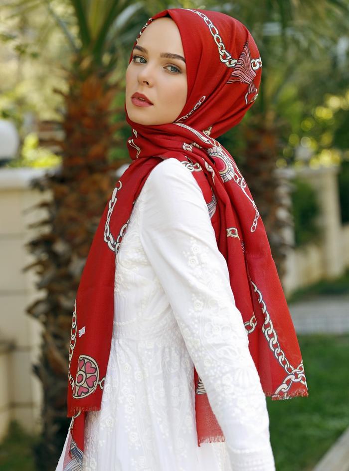 WOMEN HIJAB SHAWL ACCESSORY SCARF COTTON MEVSİMLİK GIFT RED KALPLİ