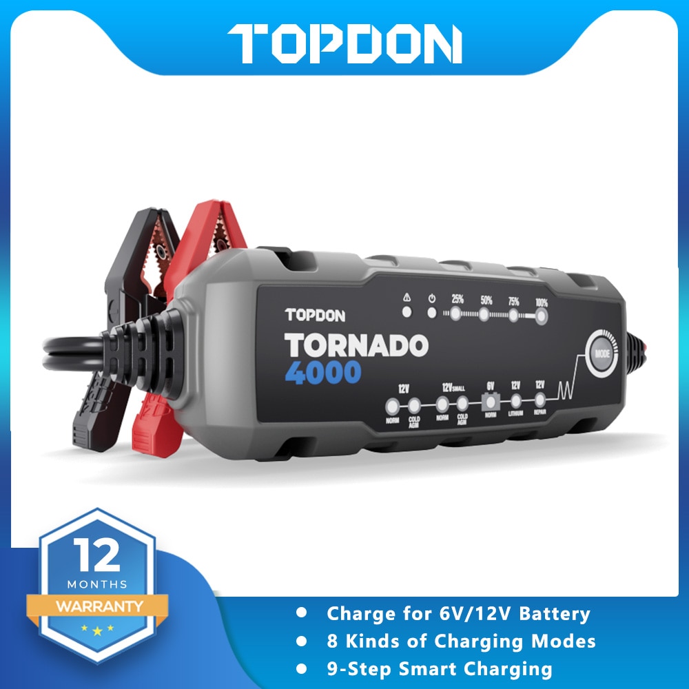 TOPDON T4000 6V/12V Car Battery Charger 20Ah -150Ah Auto Battery Power Puls Repair For Car/Truck/Moto/ATV/SUV/Mower/Tractor/Boat