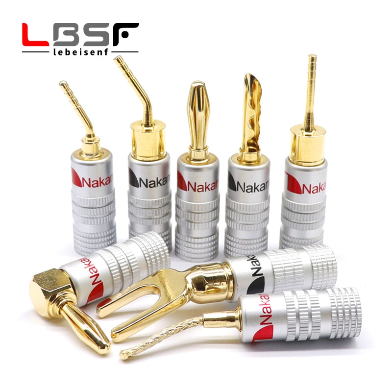 1pairs Nakamichi BANANA PLUGS 24K Gold-plated 4MM Banana Connector with Screw Lock For Audio Jack Speaker Plugs Black&Red