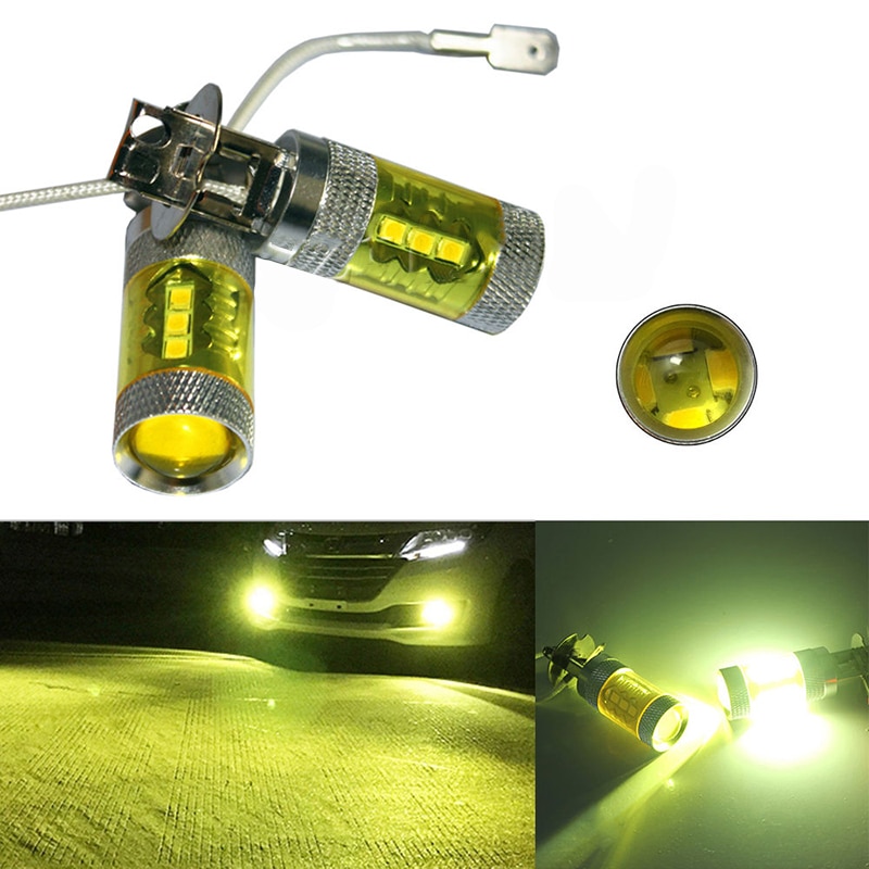 2PCS 12-24V H3 80W 16 SMD LED Car Fog Light Bulb Yellow Universal Car Fog Lamp Light For Truck Auto Fog Lamp Day Running Light
