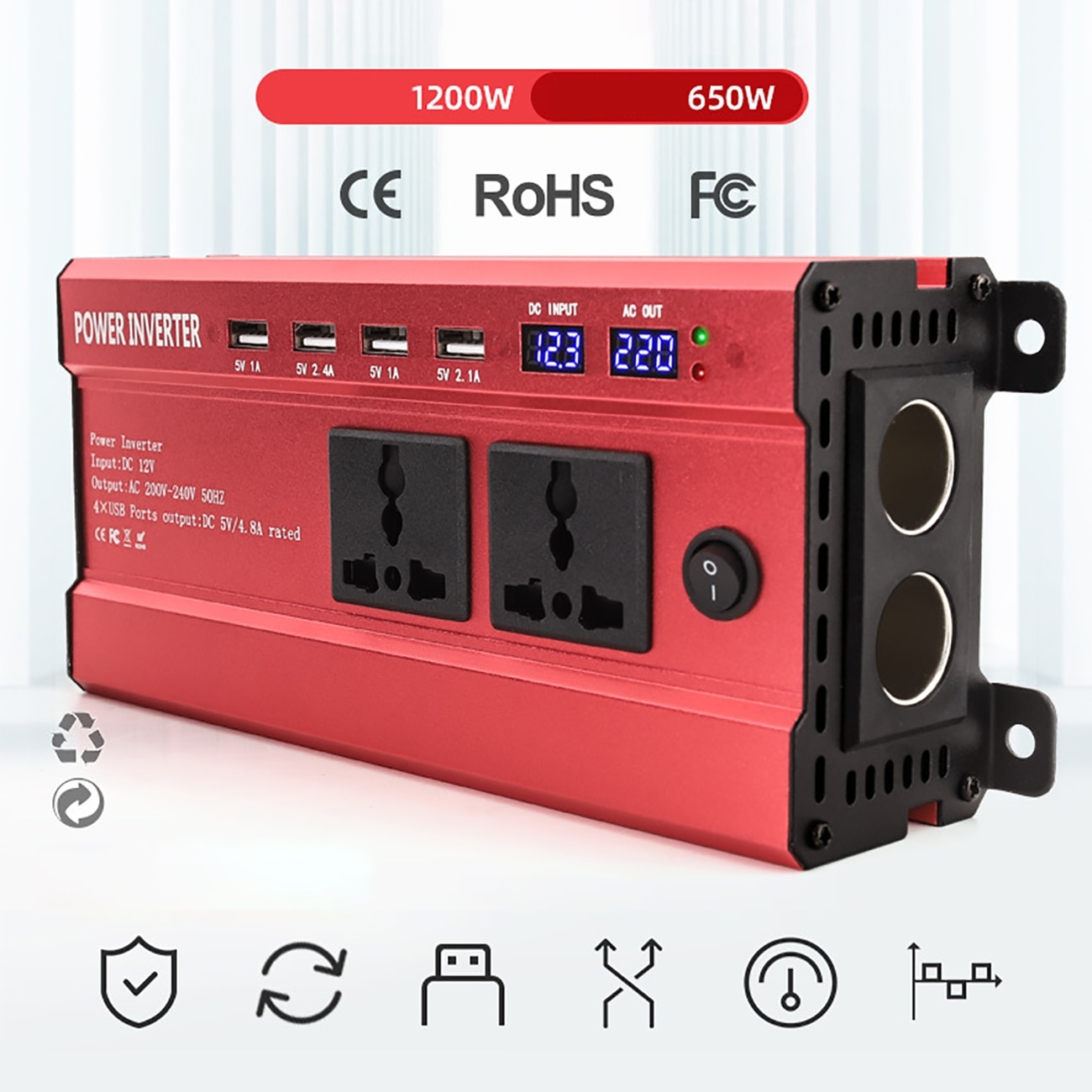 12V/24V To 220V 1200W Solar Inverter Pure Sine Wave Inverter Transformer Power Converter Car Home Outdoor Power Generation