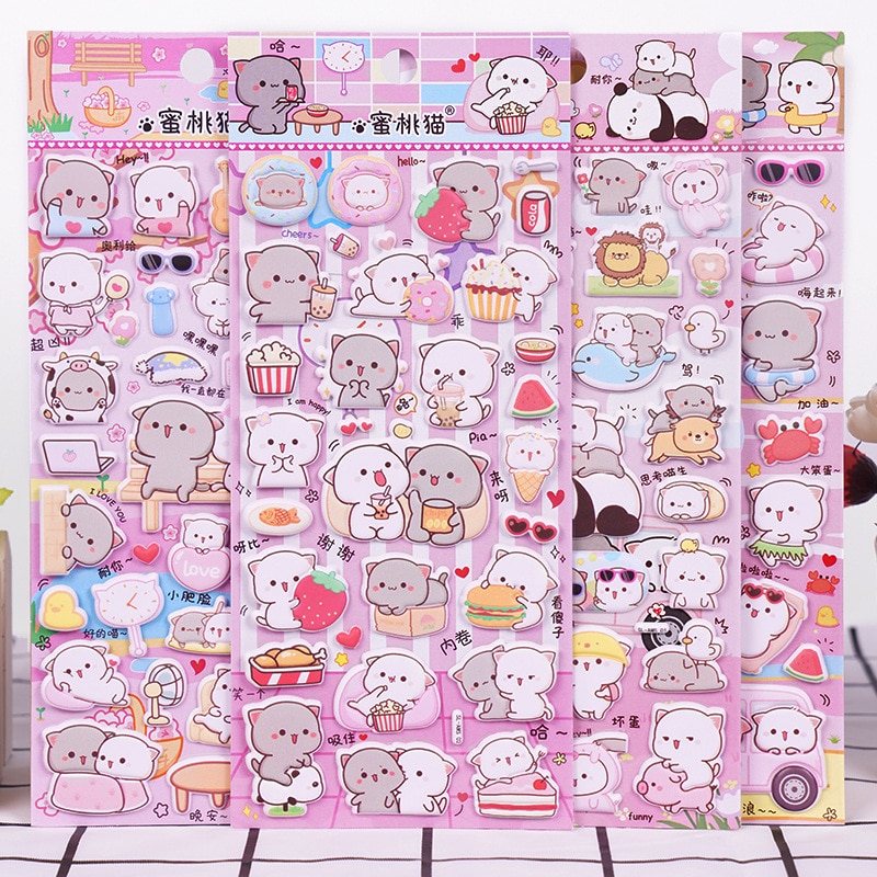 Cute Peach Cat 3D Puffy Stickers Kawaii Stationery Diy Scrapbooking Sticker Adhesive Decor Art Supply