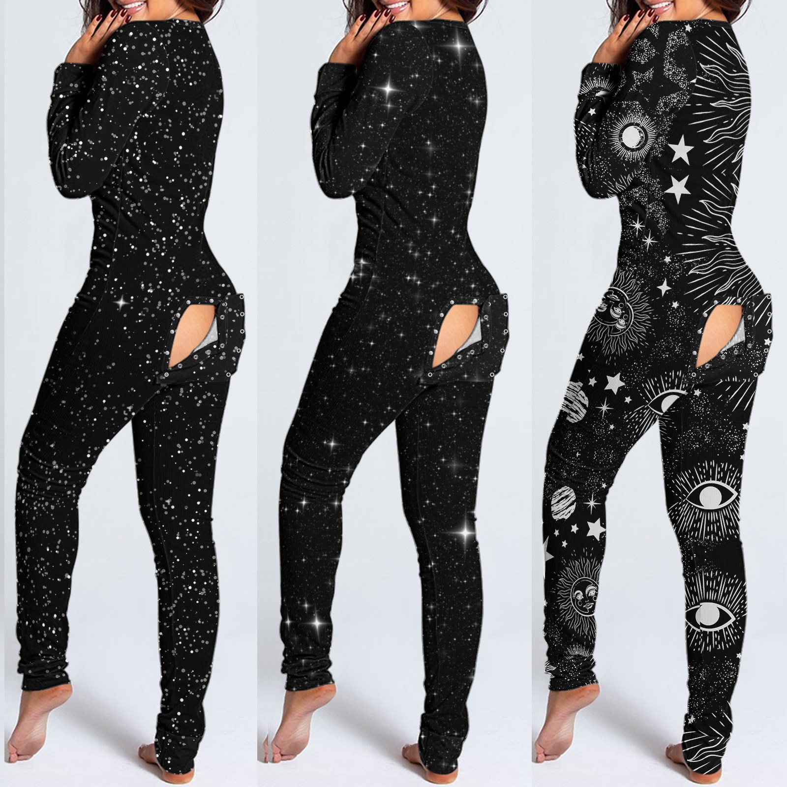 2022 pajamas Onesies Women's Button-down Print Functional Buttoned Flap Adults V-neck Jumpsuit Pyjama Femme Sleepwear
