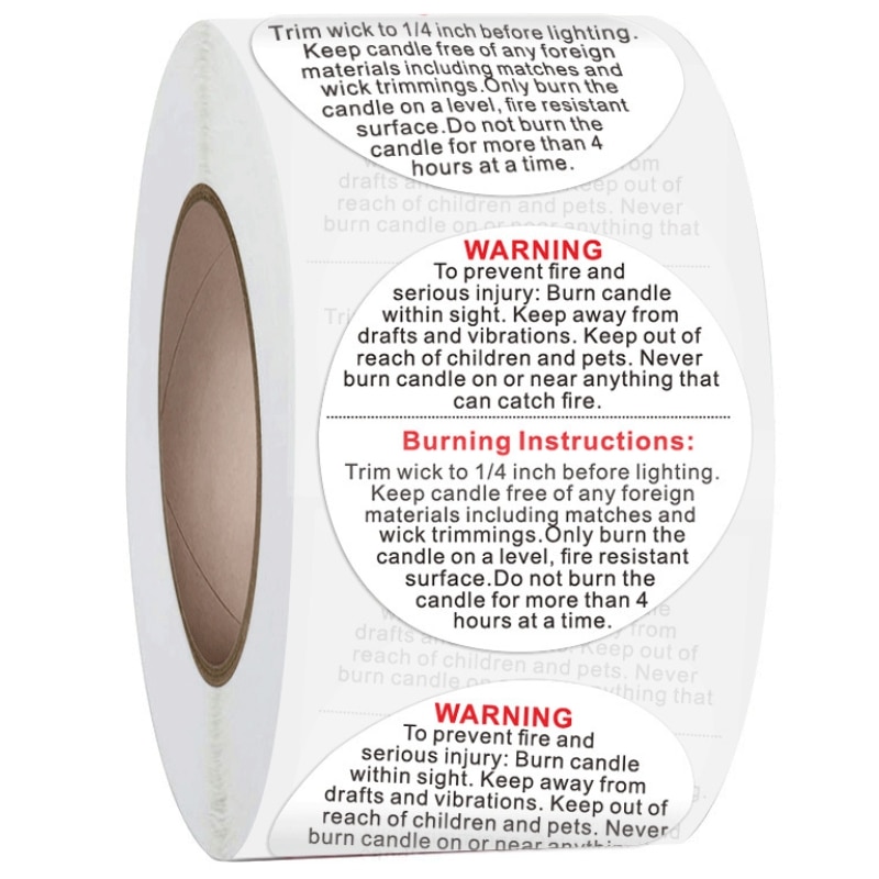 100/500pcs White Round Warning Label Sticker For Candle Jar Container Labels 25mm/38mm Wax Melting Safety Stickers