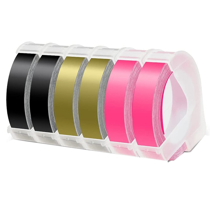 NEW-6 Roll Label Tape Replacement for Dymo Plastic 3D Embossing Label Tape 9mm Self-Adhesive Label (Black/Gold/Pink)