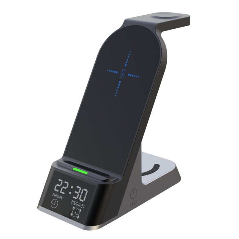 6 in 1 Cell Phone Wireless Charger with Alarm Clock for iphone Android Multiple Devices Gifts for Friends Lightweight