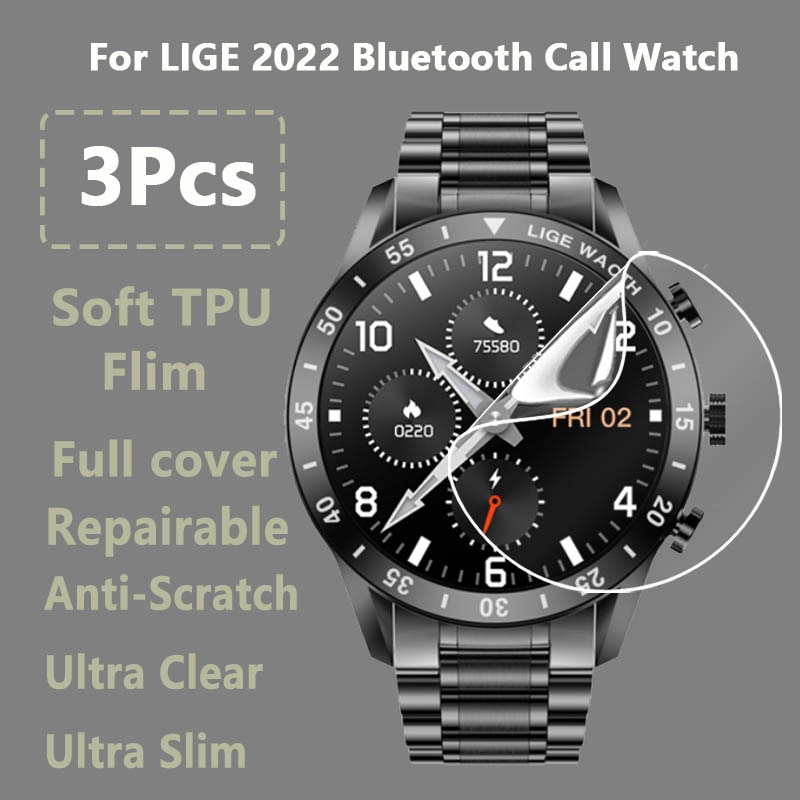 3Pcs For LIGE 2022 Bluetooth Call Watch Clear Slim Soft Hydrogel Repairable Protective Film Screen Protector-Not Tempered Glass