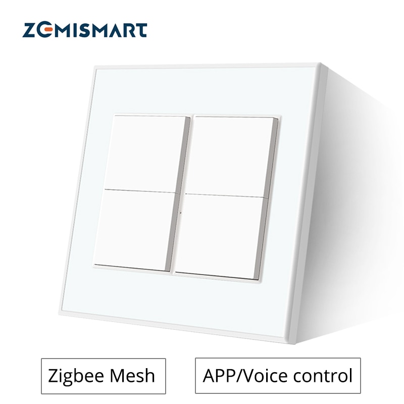 Zemismart Tuya Zigbee 4 Gangs Smart Wall Light Switch Neutral Required Push Button Interrupter Alexa Google Home Voice Control