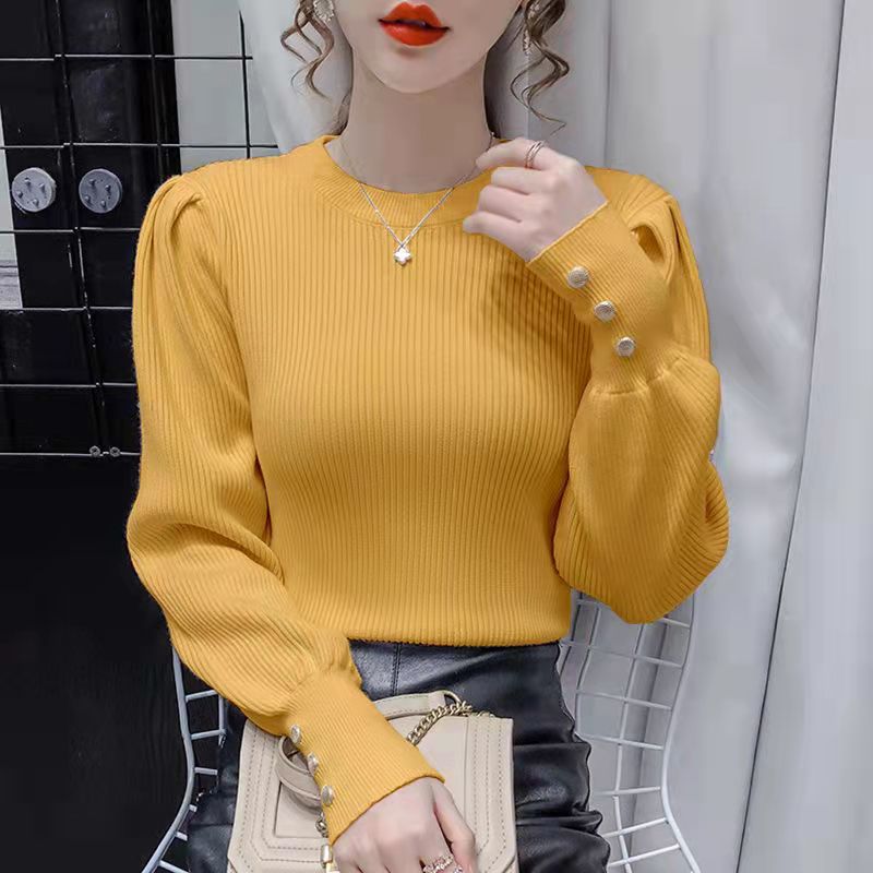 Ladies New Puff Sleeve Sweater Autumn And Winter Knit Sweater Slim Pit Strip Pullover Long Sleeve Top Casual Bottoming Shirt