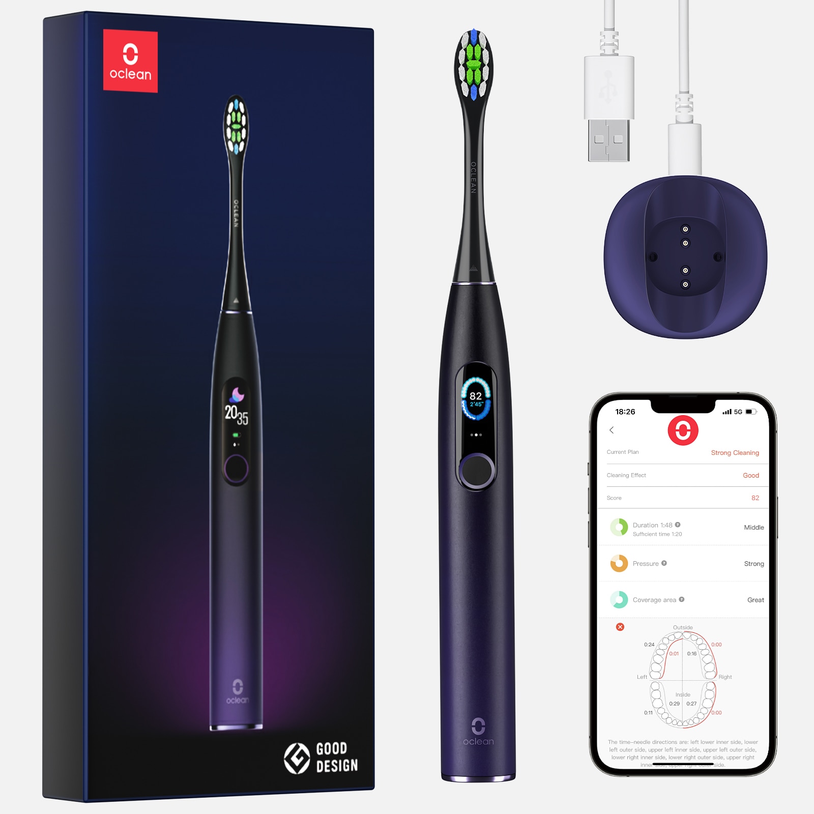 Oclean X Pro Smart Sonic Electric Toothbrush Set IPX7 Ultrasound Whitener Brush Rechargeable Automatic Ultrasonic Teethbrush Kit