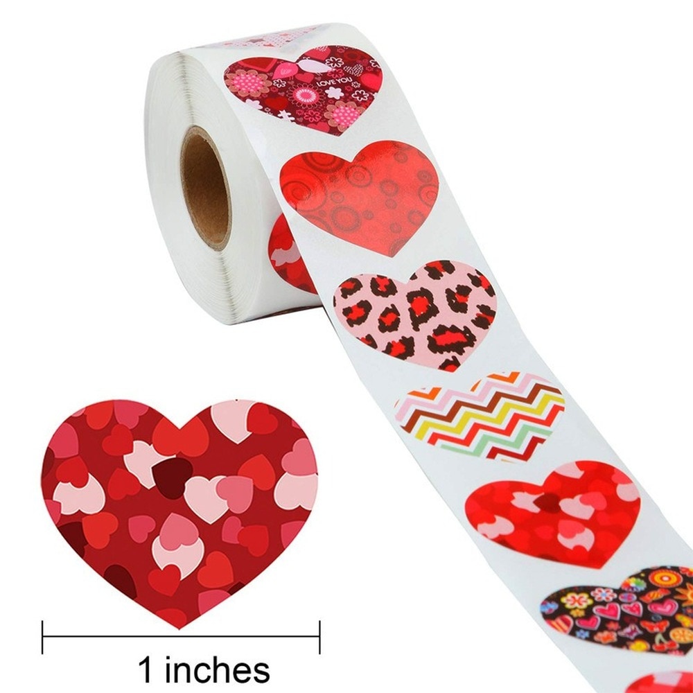 50-500pcs/roll 1-1.5 Inches Cute Pattern Heart Envelope Sticker Seal Sticker Decorative Sticker Tape Round Stationery Label
